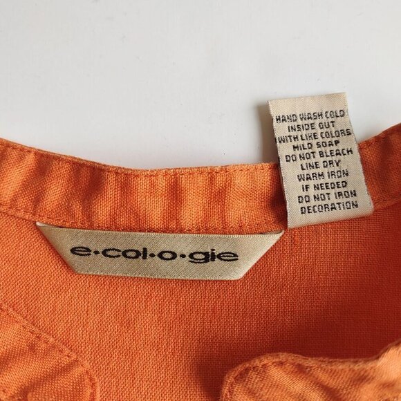 ecologie Embroidered Linen Blouse 3/4 Sleeve V-Neck Burnt Orange Size Medium - Picture 8 of 8